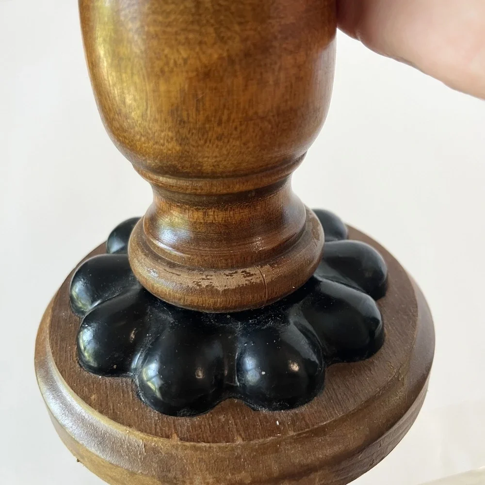 Vintage Wood and Wrought Iron 5 Light Candelabra Candle Holder Centerpiece Brown